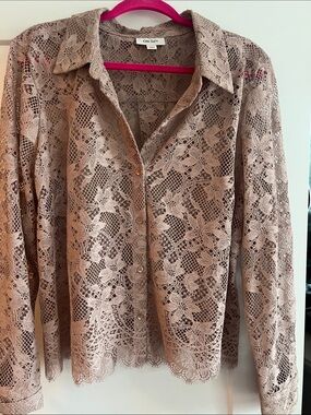 ON·34™ Lace Button-Front Blouse in tan